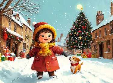 Winter Wonderland Joy: Girl and Dog Christmas Puzzle | MakeYourPuzzles